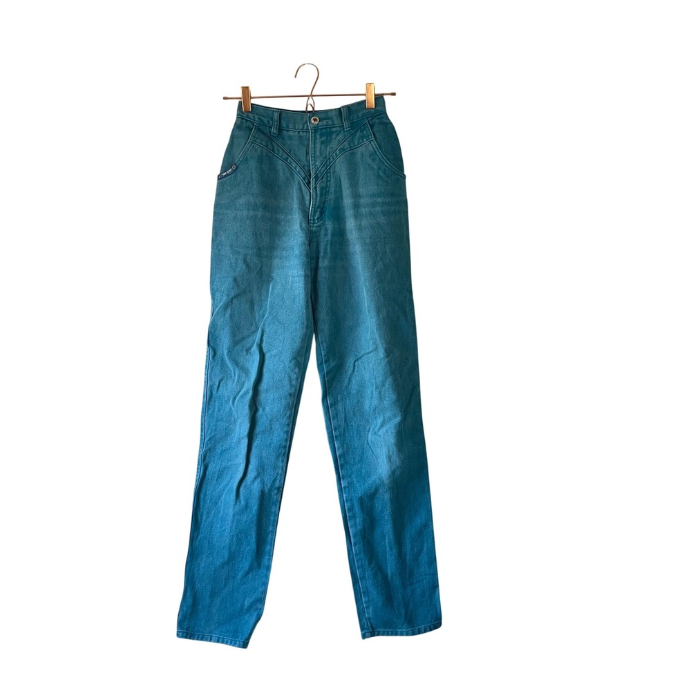 Vintage Blaze‎ High Waisted Western V-Yoke Teal Jeans 24 waist 100% Cotton